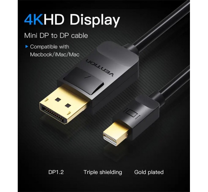 Vention Кабель Vention MiniDisplayPort - DisplayPort V 1.2 (M/M), 3 м, чорний (HAABI)