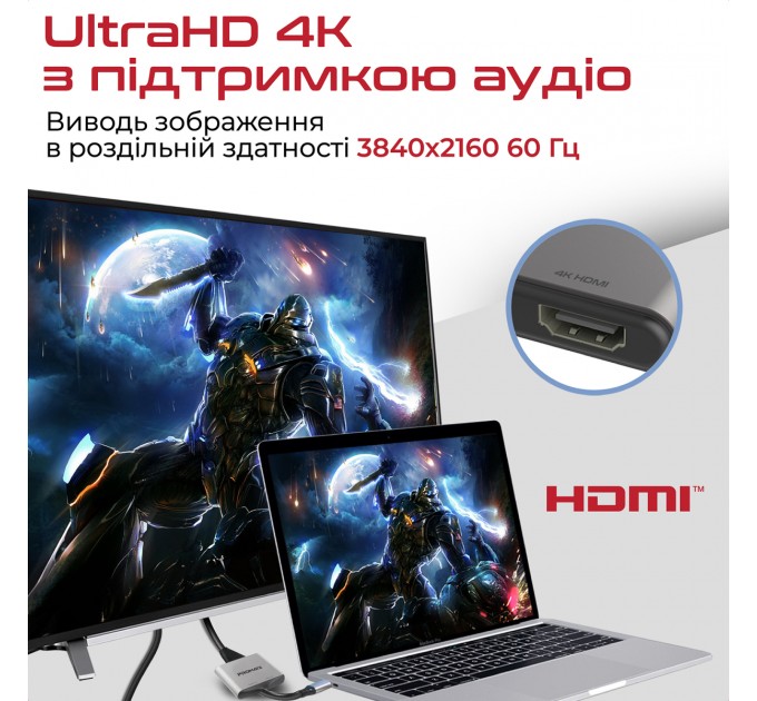 Адаптер Promate USB Type-C - 2xHDMI (M/F) MediaLink-H2 Grey (medialink-h2.grey)