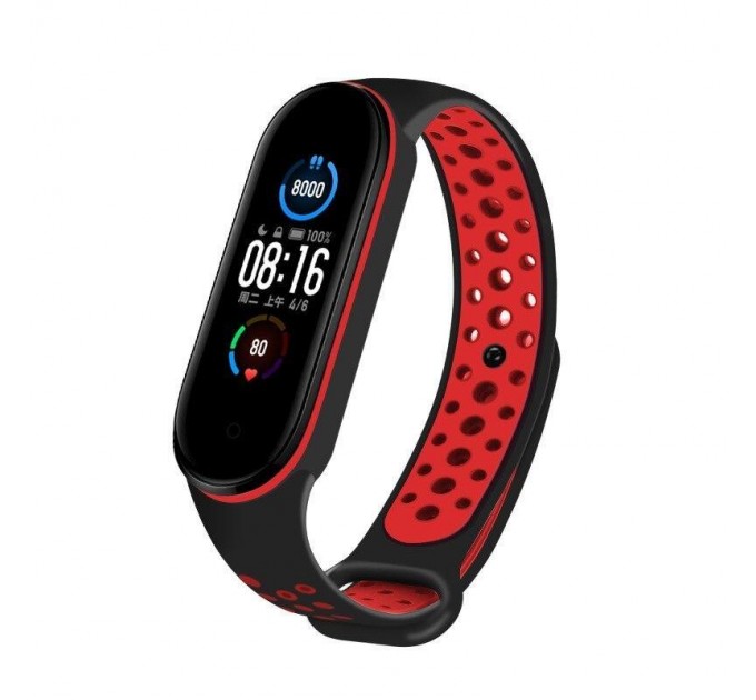 Ремінець BeCover Nike Style для Xiaomi Mi Smart Band 5/Mi Smart Band 6 Black-Red (705153)