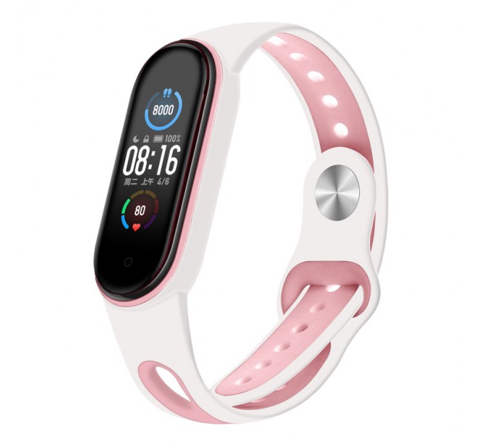 BeCover Ремінець BeCover Sport Style для Xiaomi Mi Smart Band 5/Mi Smart Band 6/Mi Smart Band 7 White-Pink (705174)