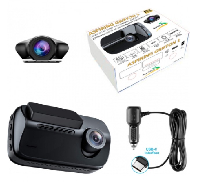 Відеореєстратор Aspiring Griffon 1 Dual 4K Speedcam Wi-Fi GPS (Aspiring Griffon 1 Dual, 4K, Speedcam, Wi-Fi, GPS)