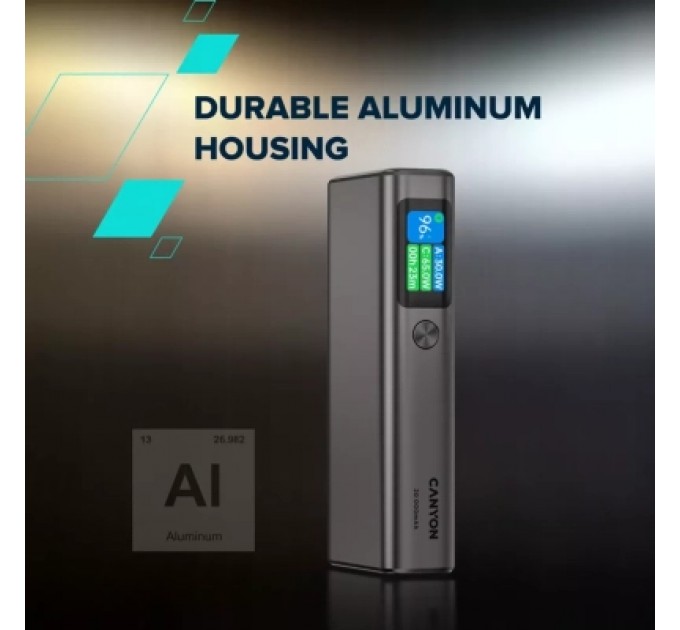 Canyon Батарея універсальна Canyon 20000mAh OnPower 230 TFT PD/130W Dark Grey (CNS-CPB230DG)