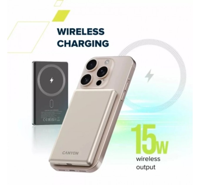 Батарея універсальна Canyon 5000mAh OnPower 505 slim Magsafe PD/20W Beige (CNS-CPB505BE)