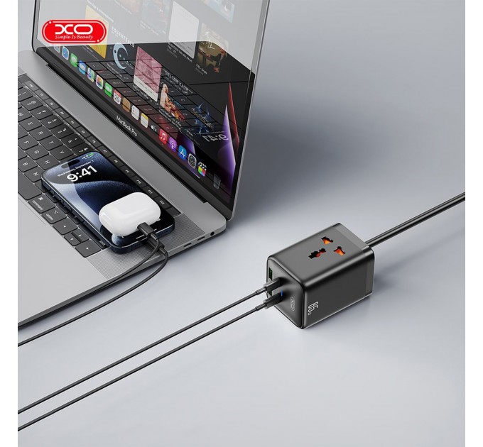 XO Мережевий фільтр XO (WL24.black) 2 розетки, 2 х USB, 2 x USB-C, 1.5 м, Black