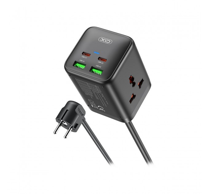XO Мережевий фільтр XO (WL24.black) 2 розетки, 2 х USB, 2 x USB-C, 1.5 м, Black