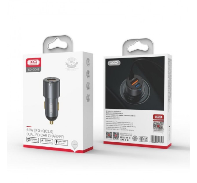 XO Зарядний пристрій XO CC45 1 USB QC 3.0 + 2 Type-C PD (60W) Black (XO-CC45-BK)