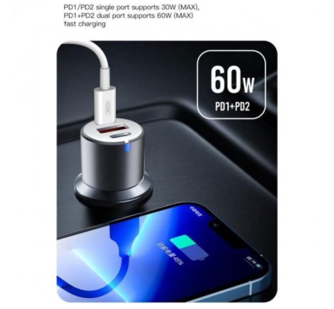 XO Зарядний пристрій XO CC45 1 USB QC 3.0 + 2 Type-C PD (60W) Black (XO-CC45-BK)