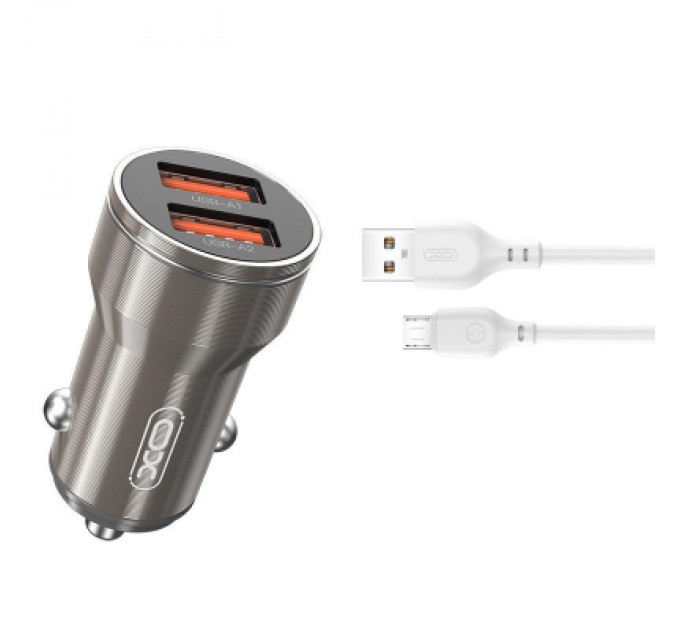 XO Зарядний пристрій XO CC48 2.4A/2 USB + microUSB Grey (XO-CC48m-GR)