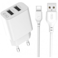 Зарядний пристрій XO L109 12W (2USB/2.4A) + USB - Type-C White (XO-L109-T)
