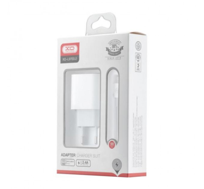 XO Зарядний пристрій XO L97 (1Type-C/1USB/2.4A) + Type-C - Lightning White (XO-L97-LG)