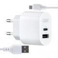 XO Зарядний пристрій XO L97 (1Type-C/1USB/2.4A) + USB - MicroUSB White (XO-L97-MC)