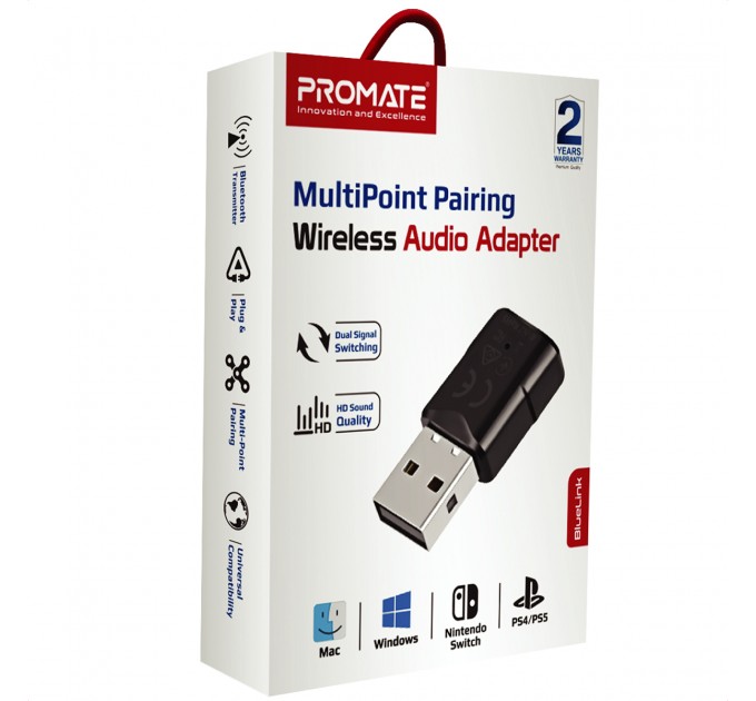 Promate Bluetooth-адаптер аудіо Promate BlueLink Bluetooth 5.0 Black (bluelink.black)