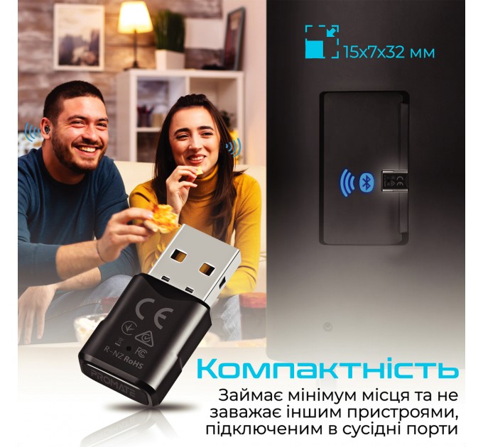 Promate Bluetooth-адаптер аудіо Promate BlueLink Bluetooth 5.0 Black (bluelink.black)