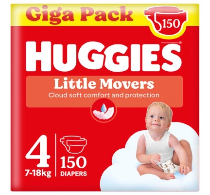 Huggies Підгузки Huggies Little Movers 4 (7-18 кг) M-pack, 150 шт (5029053583402)