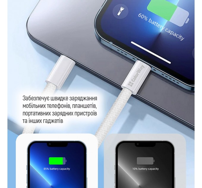 ColorWay Кабель ColorWay USB Type-C - USB Type-C (M/M), 3.0 А, 2 м, Gray (CW-CBPDCC068-GR)