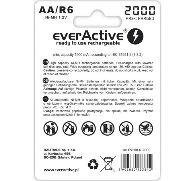 everActive Акумулятор everActive AA/HR06 Ni-MH 2000mAh BL 4шт