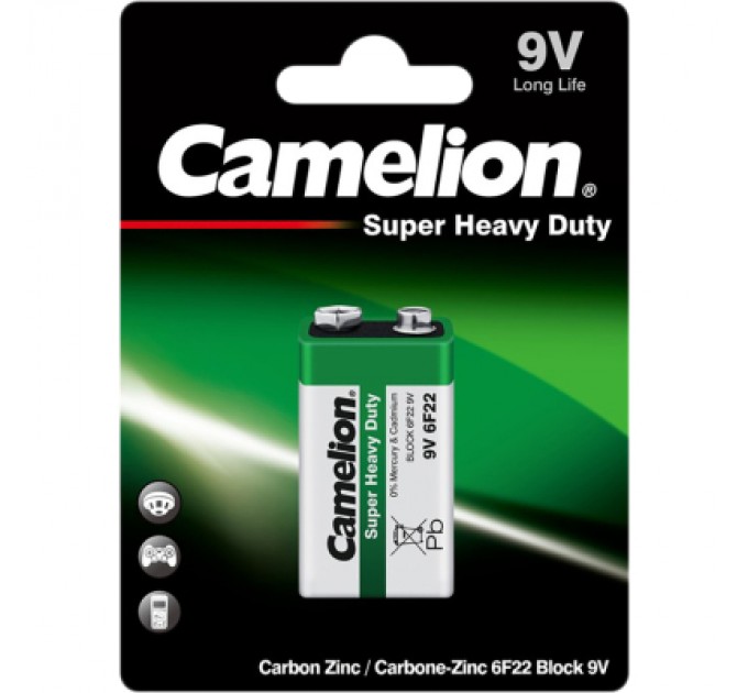 Батарейка Camelion Крона 6F22 9V Super Heavy Duty Green * 1 (6F22-SP1G)