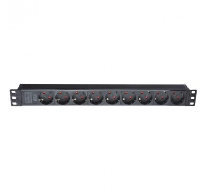 Силовий блок Eserver 19" 9 розеток, кабель 1.8м, алюм. корпус PDU 220В, 16А (WT-2261A-GER-9WAY)