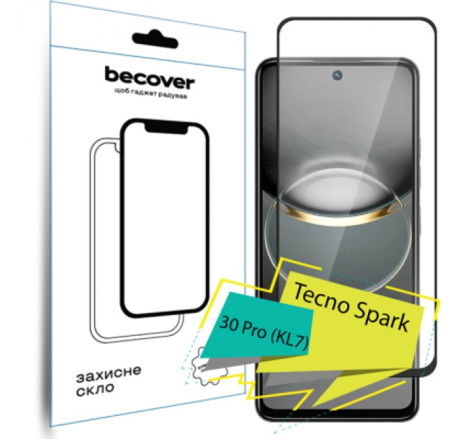 BeCover Скло захисне BeCover Tecno Spark 30 Pro (KL7) Black (713080)