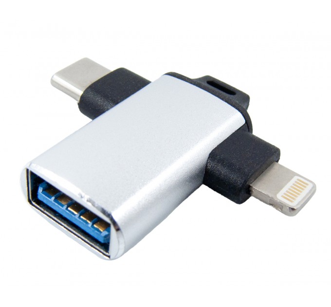 Адаптер Dengos OTG USB-Lightning/USB Type-C Silver (ADP-022)