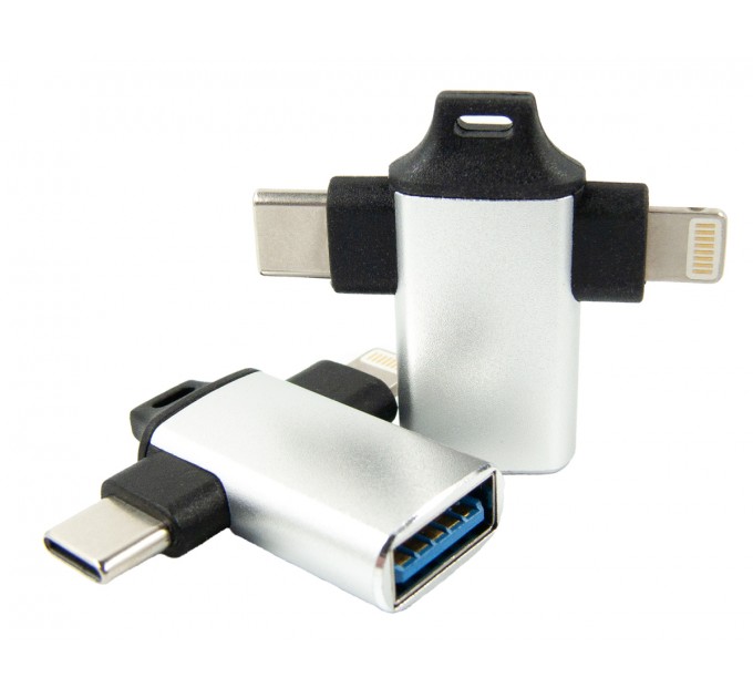 Адаптер Dengos OTG USB-Lightning/USB Type-C Silver (ADP-022)