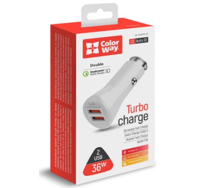 ColorWay Зарядний пристрій ColorWay 2USB Quick Charge 3.0 (36W (CW-CHA011Q-WT)