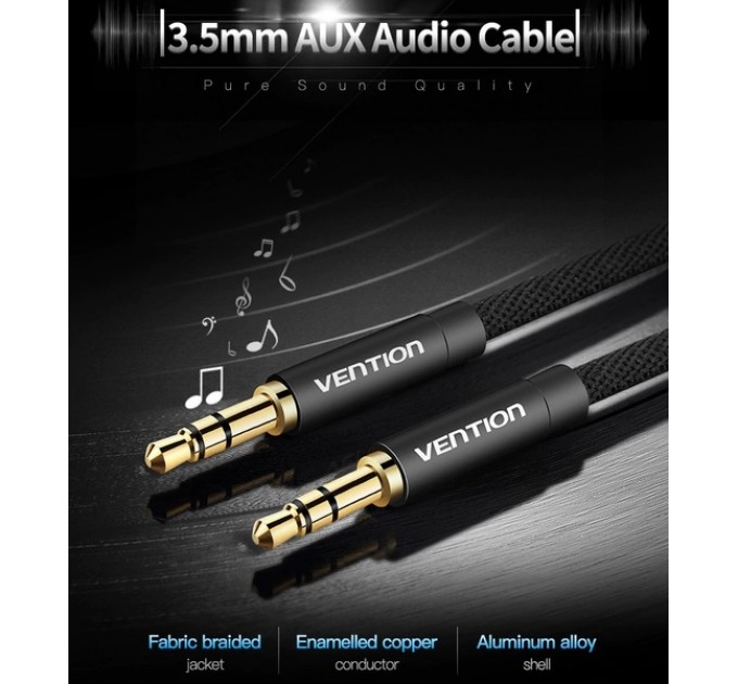 Vention Кабель Vention 3.5 мм - 3.5 мм (M/M), 1.5 м, Black (P350AC150-B-M)