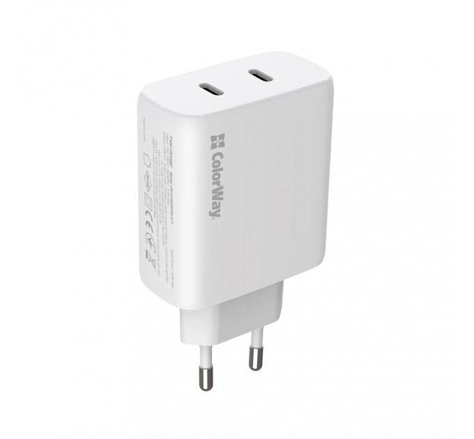 ColorWay Мережевий зарядний пристрій ColorWay GaN Mini 50W PD Port PPS USB (Type-C PD 30W + Type-C PD 20W) White (CW-CHS050PD-WT)