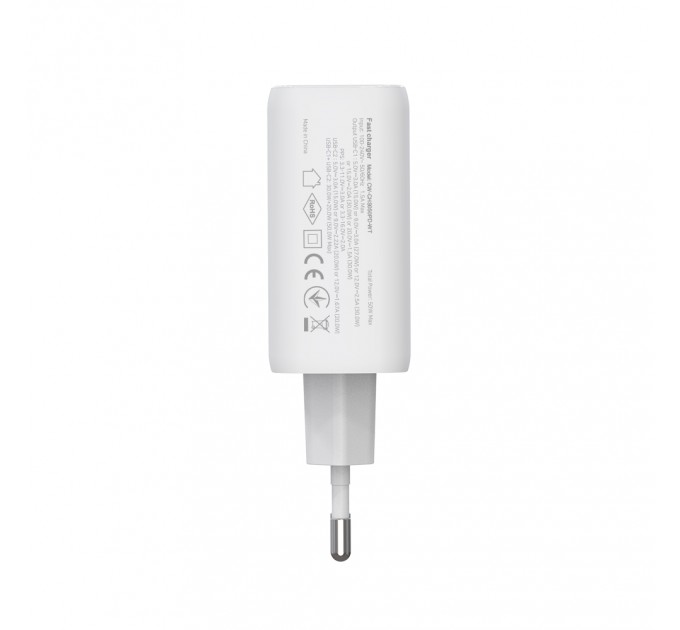 ColorWay Мережевий зарядний пристрій ColorWay GaN Mini 50W PD Port PPS USB (Type-C PD 30W + Type-C PD 20W) White (CW-CHS050PD-WT)
