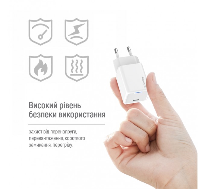 ColorWay Мережевий зарядний пристрій ColorWay GaN Mini 65W PD Port PPS USB-C White (CW-CHS049PD-WT)