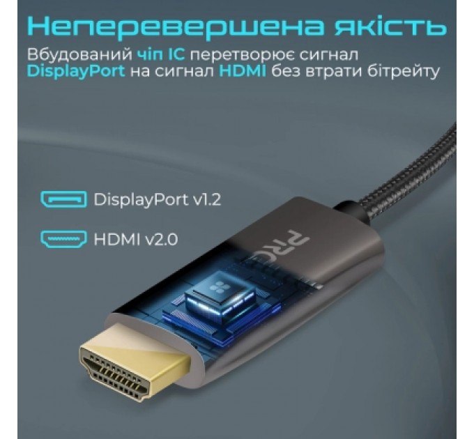 Promate Кабель мультимедійний DisplayPort to HDMI prolink-dp200.black Promate (prolink-dp200.black)