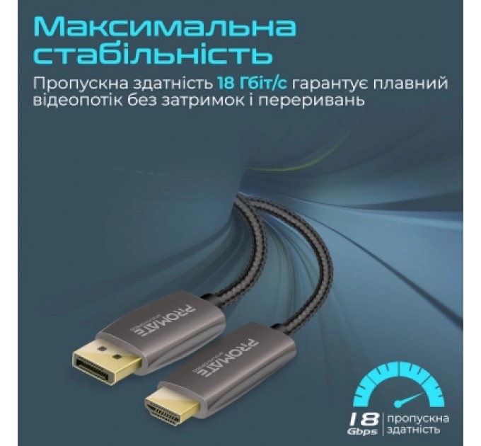 Promate Кабель мультимедійний DisplayPort to HDMI prolink-dp200.black Promate (prolink-dp200.black)