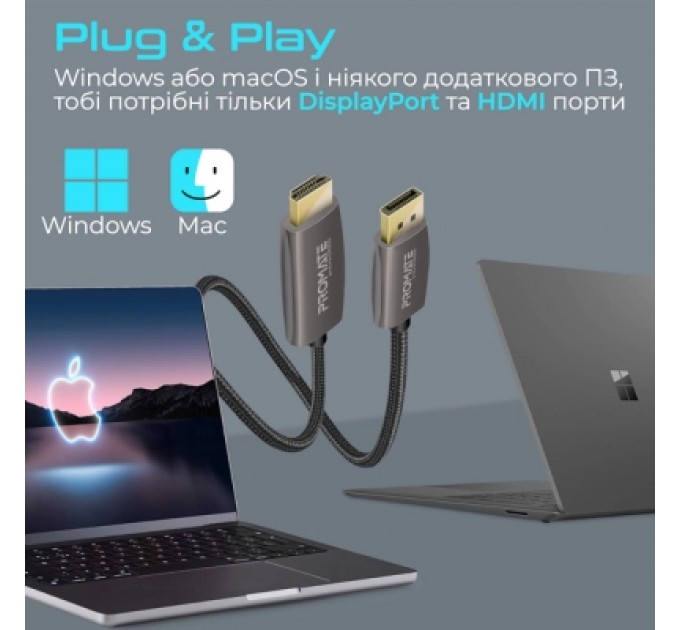 Promate Кабель мультимедійний DisplayPort to HDMI prolink-dp200.black Promate (prolink-dp200.black)