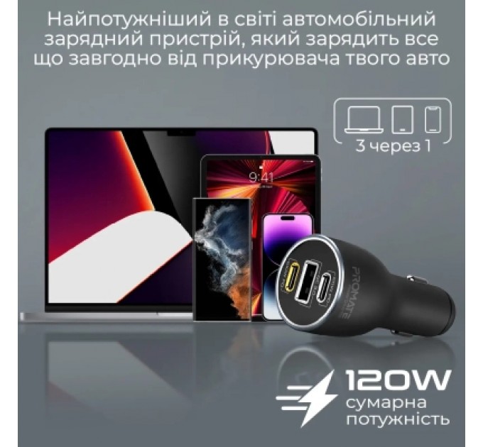 Promate Зарядний пристрій Promate powerdrive-120.black
