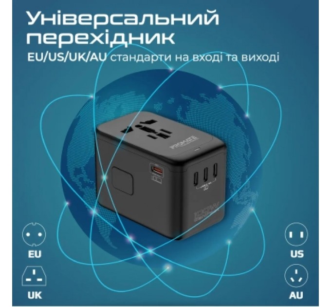Promate Зарядний пристрій Promate tripmate-gan100