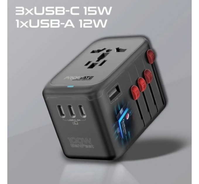 Promate Зарядний пристрій Promate tripmate-gan100