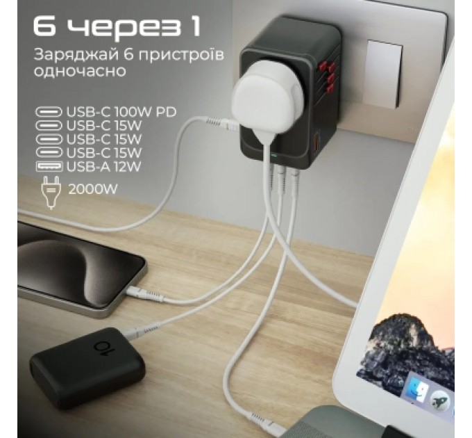 Promate Зарядний пристрій Promate tripmate-gan100