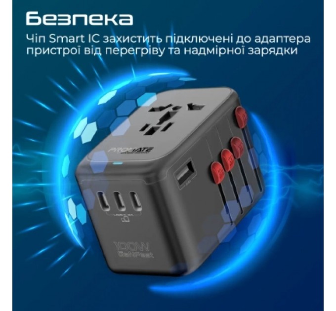Promate Зарядний пристрій Promate tripmate-gan100