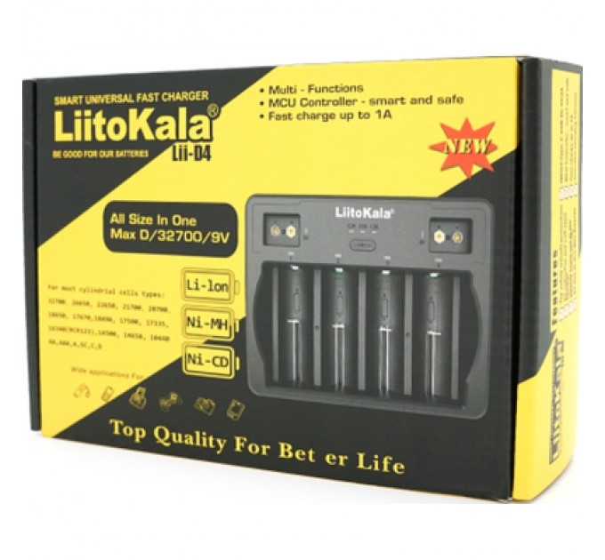 Liitokala Зарядний пристрій для акумуляторів Liitokala 4 Slots, Ni-MH/Ni-CdAA,AAA,C, Li-ion/IMR32650,21700,18650 (Lii-D4)