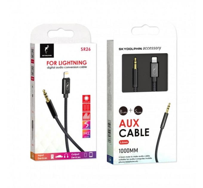 SkyDolphin Кабель SkyDolphin SR26 Braided Wire 3.5 мм - Lightning (M/M), 1 м, Black (SDAUX-000069)