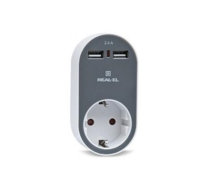 REAL-EL Зарядний пристрій REAL-EL USB-устройств + розетка (CS-20)