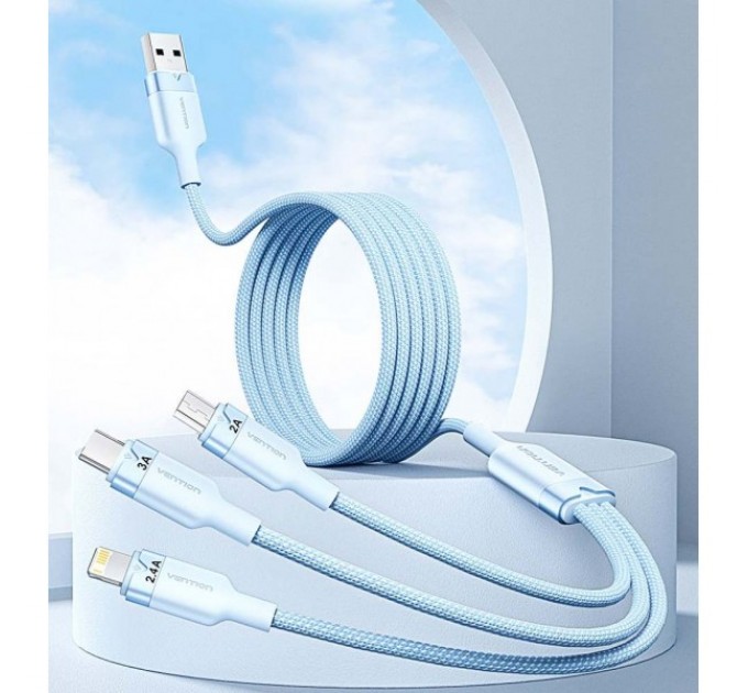 Vention Кабель Vention USB - USB Type-С/microUSB/Lightning (M/M), 60W, 3А, 1.5 m, Black (CTPBG)
