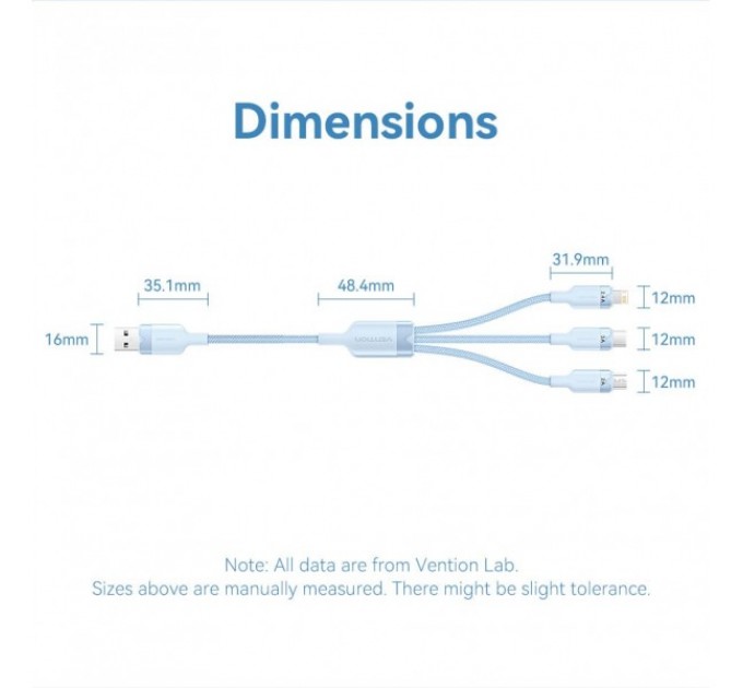 Vention Кабель Vention USB - USB Type-С/microUSB/Lightning (M/M), 60W, 3А, 1.5 m, Black (CTPBG)