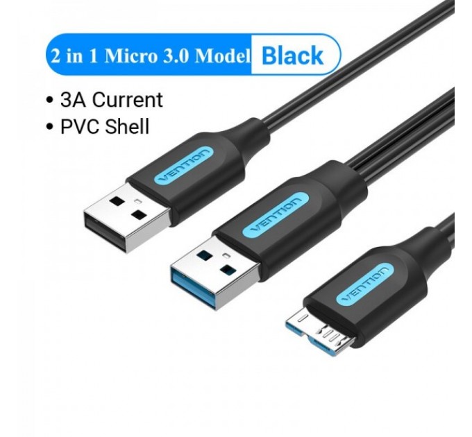 Vention Кабель для принтера Vention 2in1 USB - USB Type-B 3.0 (M/M), 0.5 м, Black (CQPBD)