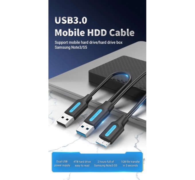 Vention Кабель для принтера Vention 2in1 USB - USB Type-B 3.0 (M/M), 0.5 м, Black (CQPBD)