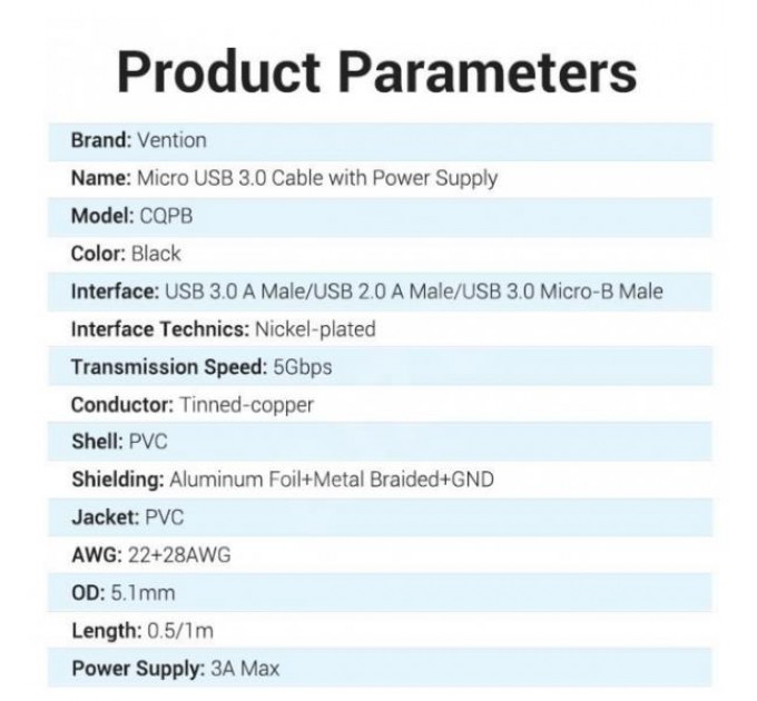 Vention Кабель для принтера Vention 2in1 USB - USB Type-B 3.0 (M/M), 1 м, Black (CQPBF)