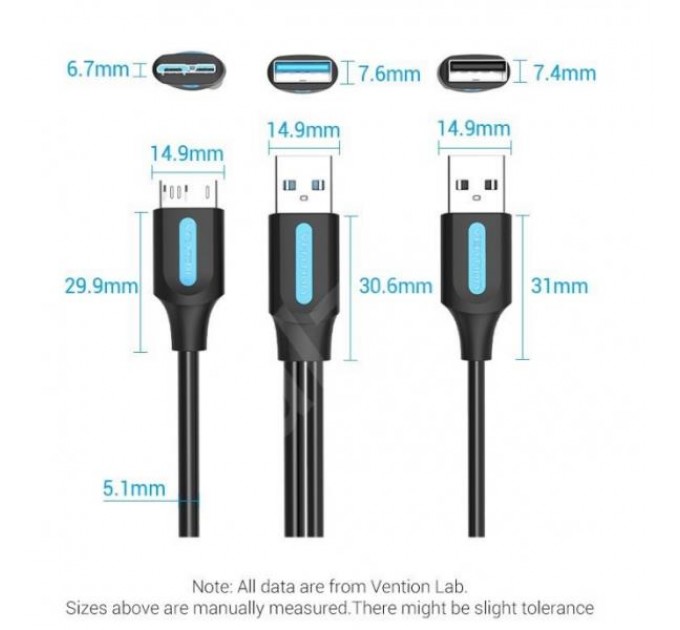 Vention Кабель для принтера Vention 2in1 USB - USB Type-B 3.0 (M/M), 1 м, Black (CQPBF)