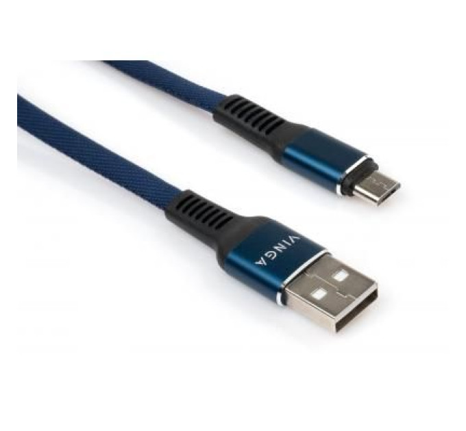 Vinga Дата кабель USB 2.0 AM to Micro 5P 1m flat nylon blue Vinga (VCPDCMFNB1B)