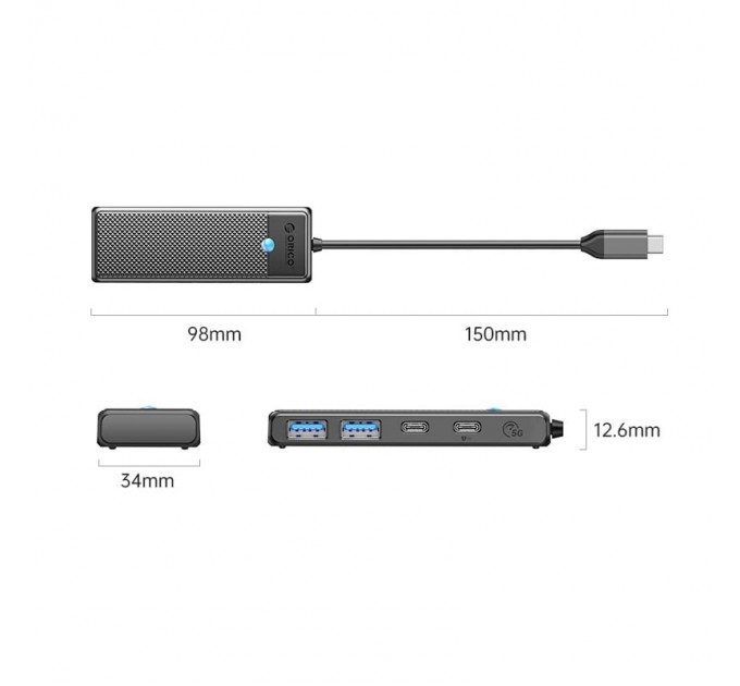 Orico Концентратор USB Type-C Orico PAPW Series PAPW2AC-C3-015-BK-EP Black (CA914210)