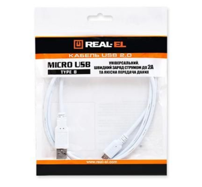 REAL-EL Дата кабель USB 2.0 AM to Micro 5P 0.6m Pro white REAL-EL (EL123500022)